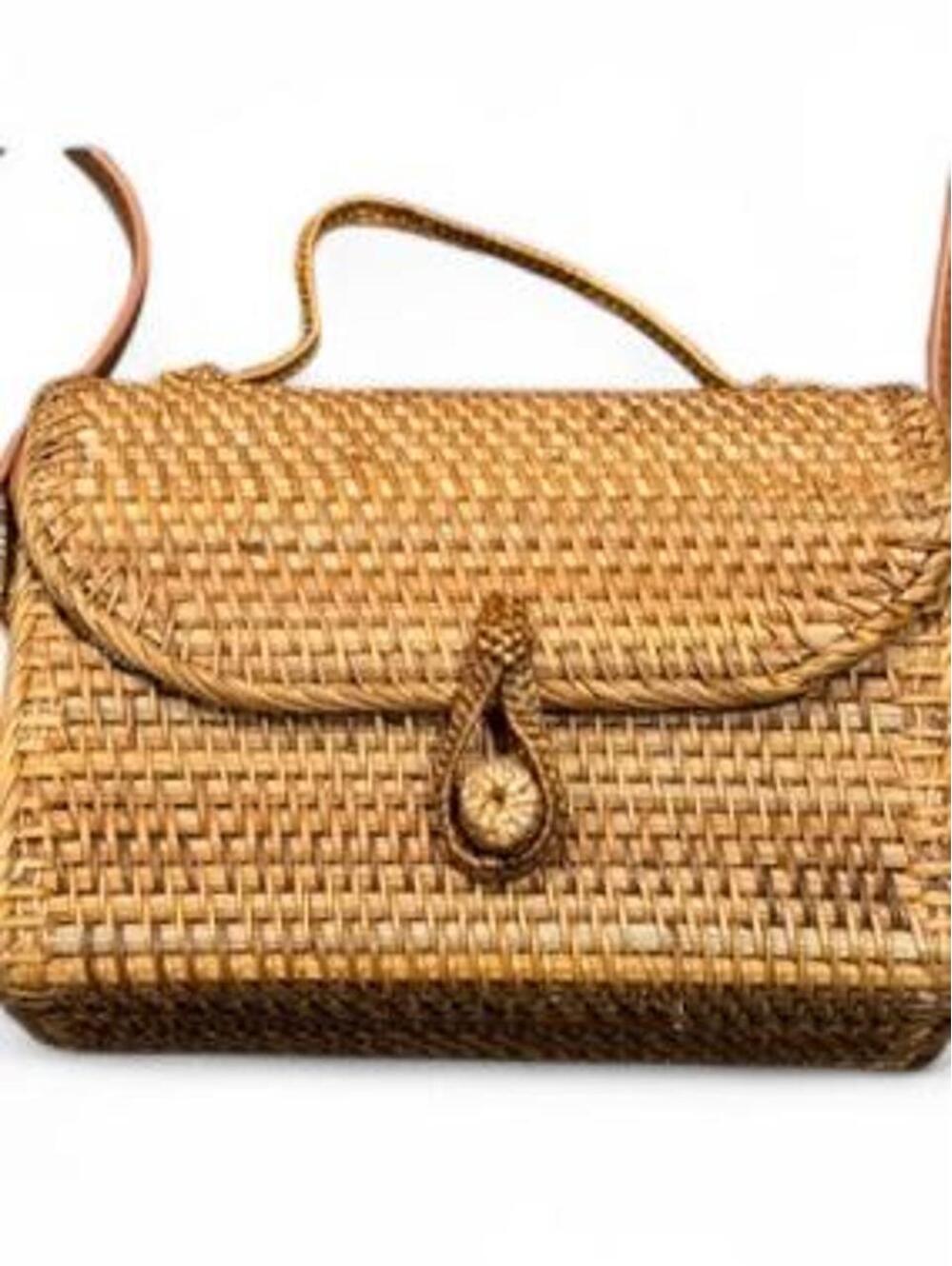 Natural Woven Straw Top Handle w/Strap Handbag